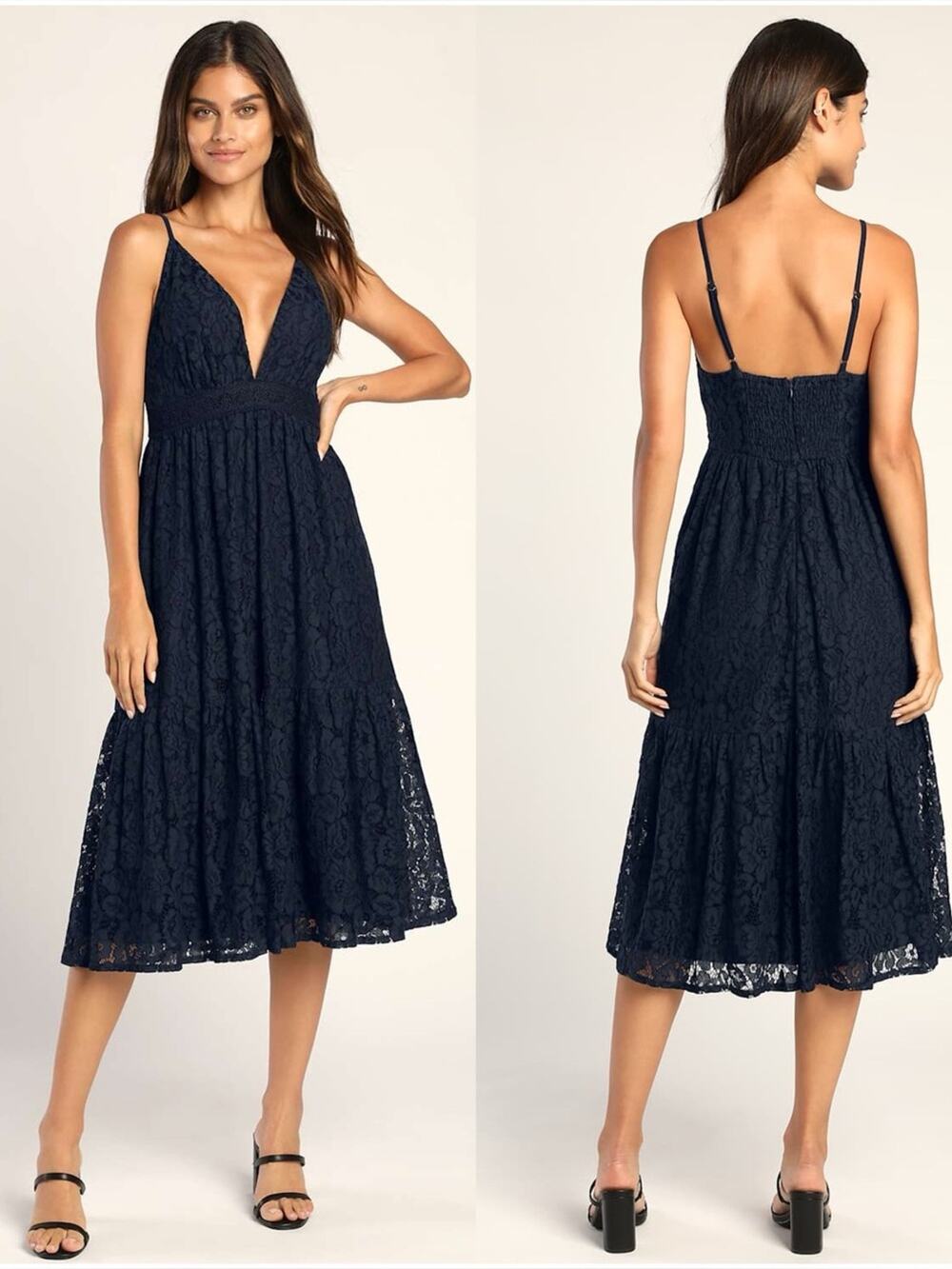 NWT Lulus Expressions of Style Midnight Blue Lace Sleeveless Midi Dress